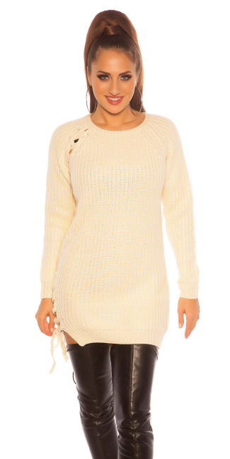 knit jumper with lacing Beige